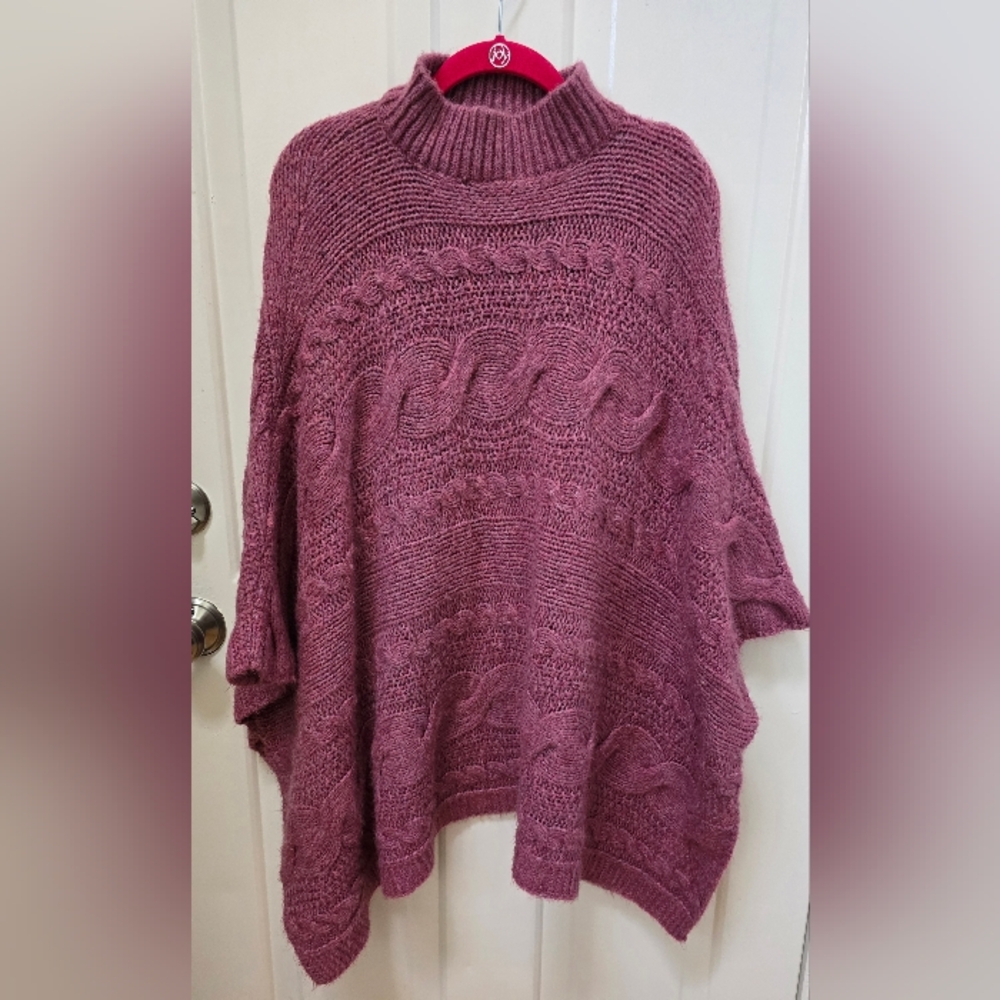 Anrhropologie Women's Cable Knit Sweater Poncho - Rose Pink Size XS